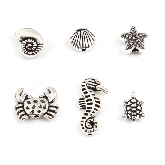 Picture of Zinc Based Alloy Ocean Jewelry Spacer Beads Antique Silver Color 3D About 20mm x 10mm - 9mm x 8mm, Hole: Approx 2.2mm-1mm, 1 Set