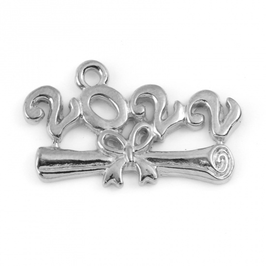 Picture of Zinc Based Alloy College Jewelry Graduated Charms Diploma Silver Tone Message " 2020 " 24mm x 15mm, 10 PCs