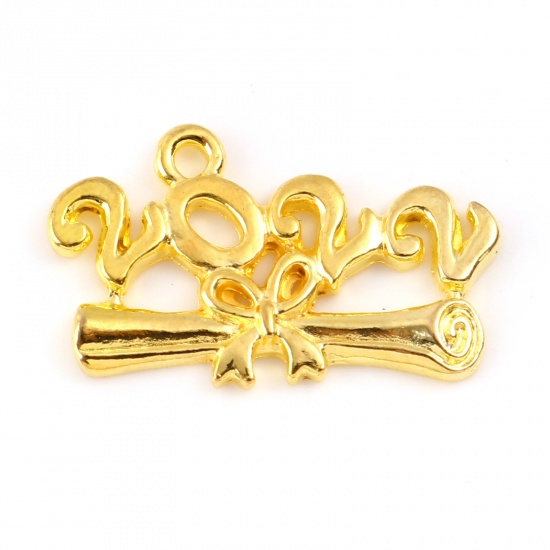 Picture of Zinc Based Alloy College Jewelry Graduated Charms Diploma Gold Plated Message " 2020 " 24mm x 15mm, 10 PCs