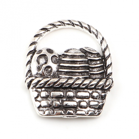 Picture of Zinc Based Alloy Easter Day Charms Basket Antique Silver Color Bread 22mm x 19mm, 10 PCs