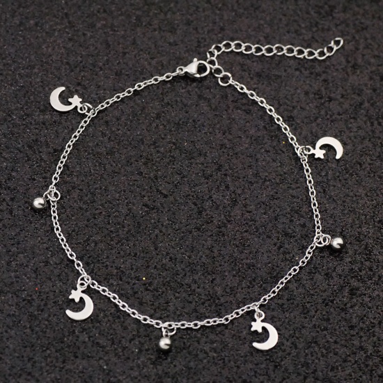 Picture of Stainless Steel Anklet Silver Tone Half Moon 21cm(8 2/8") long, 1 Piece