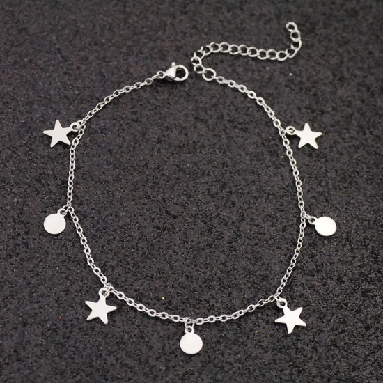 Picture of Stainless Steel Anklet Silver Tone Star 21cm(8 2/8") long, 1 Piece