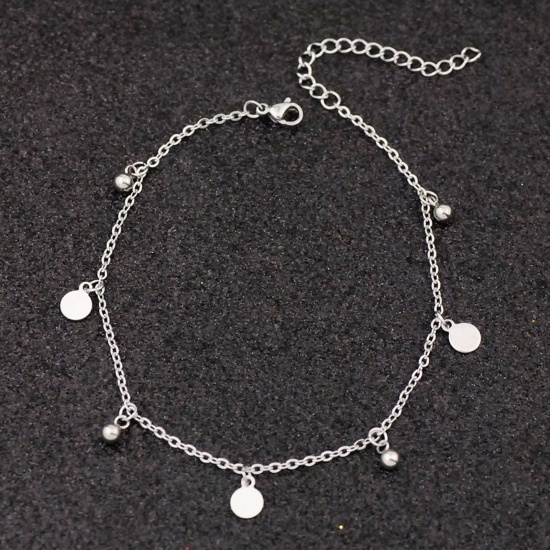 Picture of Stainless Steel Anklet Silver Tone Flat Round 21cm(8 2/8") long, 1 Piece