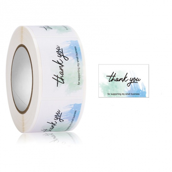 Immagine di Blue - 5# Thank You Art Paper Rectangle DIY Gift Deco Stickers Label 3.8x2.5cm, 1 Roll(250 PCs/Roll)