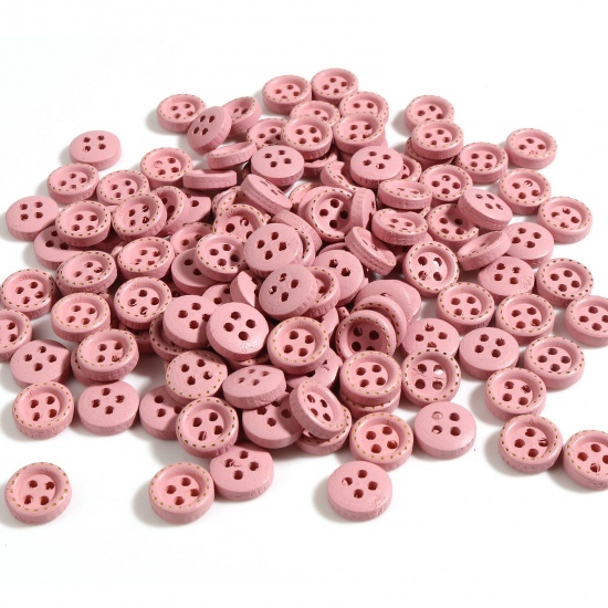 Immagine di Legno Bottone da Cucire Scrapbook Quattro Fori Tondo Rosa 10mm Dia, 100 Pz