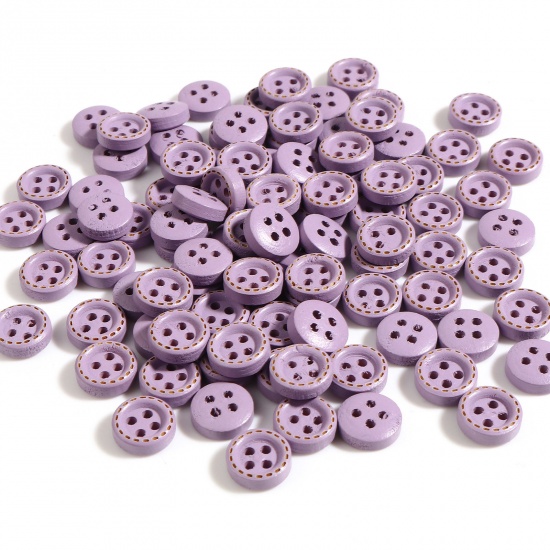 Immagine di Legno Bottone da Cucire Scrapbook Quattro Fori Tondo Violetto 10mm Dia, 100 Pz