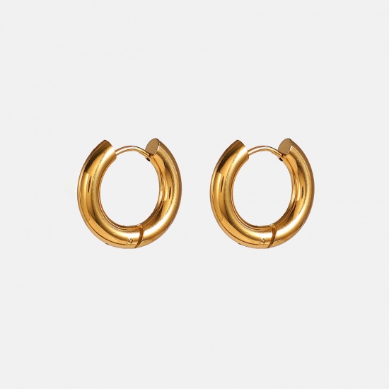 Bild von Umweltfreundlich Einfach und lässig Stilvoll 18K Vergoldet 304 Edelstahl Ring Ohrring Ohrstecker Für Frauen 19mm Dia., 1 Paar
