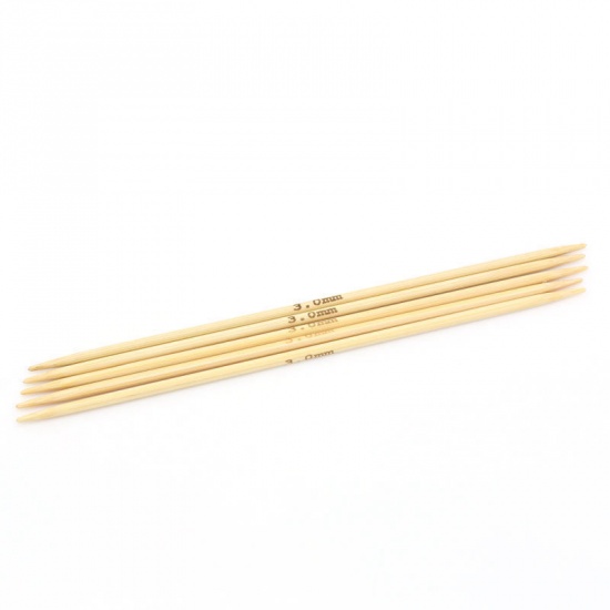 Bild von Bambus Stricknadel mit Doppelte Öse Naturfarben 15cm lang, 1 Set