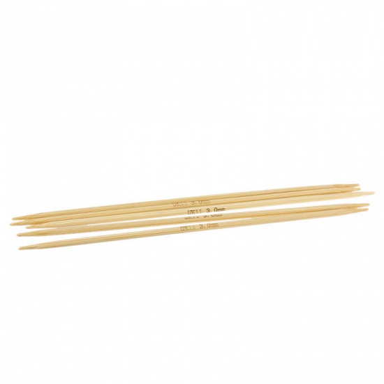 Bild von (UK11 3.0mm) Bambus Stricknadel mit Doppelte Öse Naturfarben 15cm lang, 1 Set ( 5 Stück/Set)