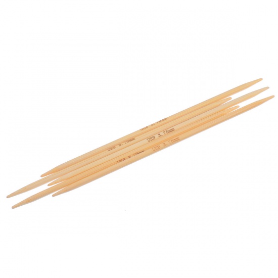 Bild von (UK9 3.75mm) Bambus Stricknadel mit Doppelte Öse Naturfarben 15cm lang, 1 Set ( 5 Stück/Set)