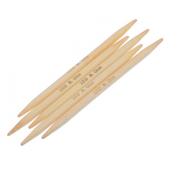 Bild von (UK0 8.0mm) Bambus Stricknadel mit Doppelte Öse Naturfarben 15cm lang, 1 Set ( 5 Stück/Set)