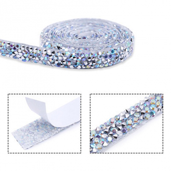 Picture of Glass Double Sided Sticker Adhesive Tape Decorative Accessories Rhinestone Strips Clear AB Color 10mm, 1 Roll (Approx 0.91 M/Roll)