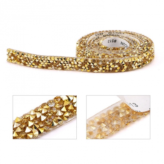 Picture of Glass Double Sided Sticker Adhesive Tape Decorative Accessories Rhinestone Strips Golden 10mm, 1 Roll (Approx 0.91 M/Roll)
