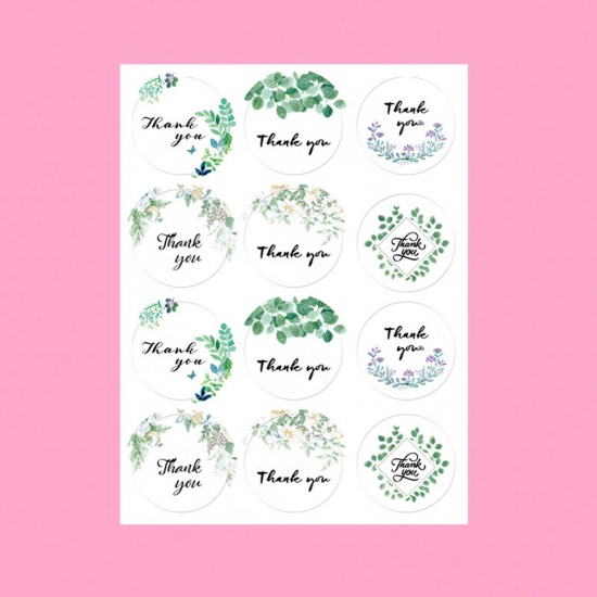 Immagine di Carta Sigilli Adesivi Etichette Multicolore Tondo Le foglie del Fiore Lettere " THANK YOU " 11.7cm x 9cm, 1 Foglio