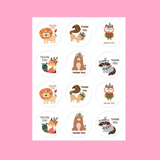 Immagine di Carta Sigilli Adesivi Etichette Multicolore Tondo Animale Lettere " THANK YOU " 11.7cm x 9cm, 1 Foglio