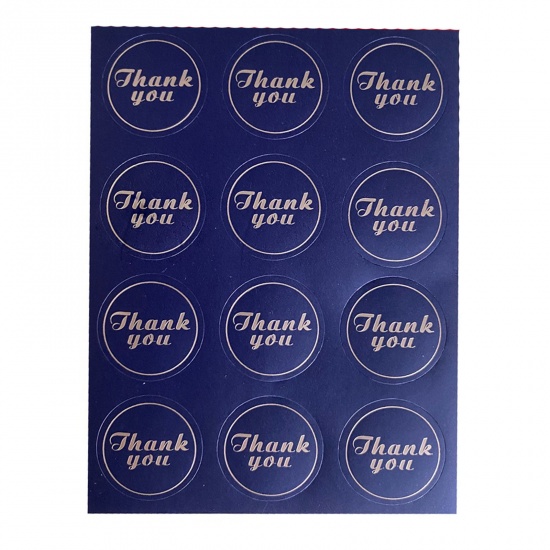 Immagine di Carta Sigilli Adesivi Etichette Blu Scuro Tondo Lettere " THANK YOU " 11.7cm x 9cm, 1 Foglio