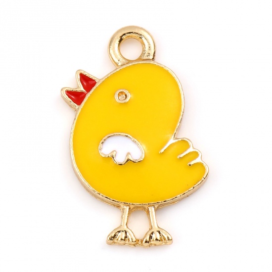 Picture of Zinc Based Alloy Charms Chicken Gold Plated Dark Yellow Enamel 20mm x 14mm, 10 PCs
