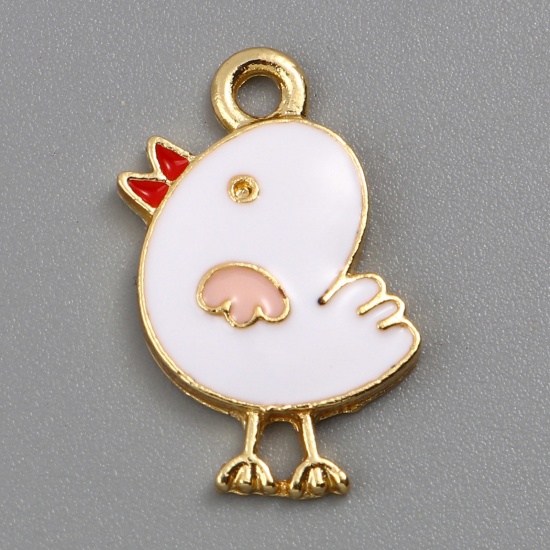 Picture of Zinc Based Alloy Charms Chicken Gold Plated White Enamel 20mm x 14mm, 10 PCs