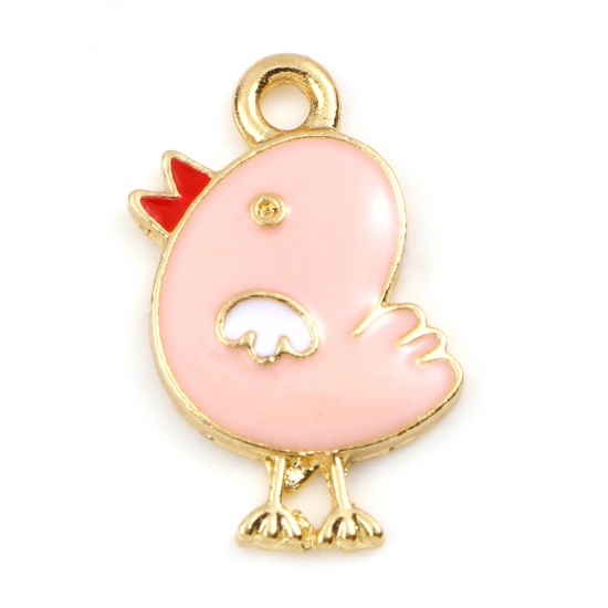 Picture of Zinc Based Alloy Charms Chicken Gold Plated Pink Enamel 20mm x 14mm, 10 PCs