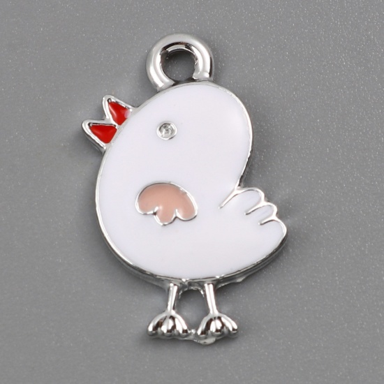 Picture of Zinc Based Alloy Charms Chicken Silver Tone White Enamel 20mm x 14mm, 10 PCs