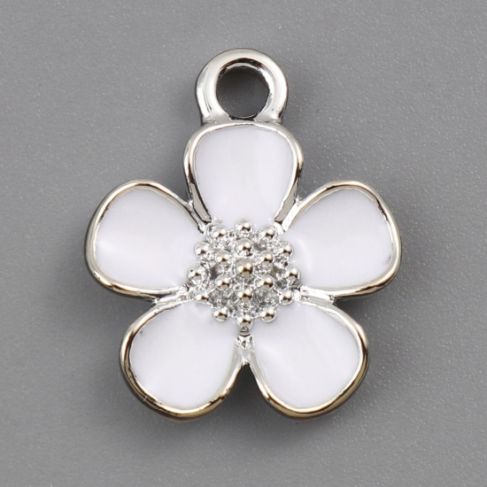 Picture of Zinc Based Alloy Charms Flower Leaves Gold Plated White Enamel 16mm x 13mm, 20 PCs