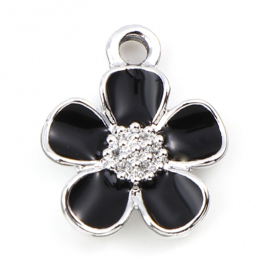 Picture of Zinc Based Alloy Charms Flower Leaves Gold Plated Black Enamel 16mm x 13mm, 20 PCs