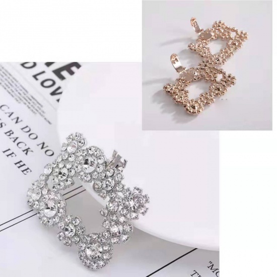 Picture of Glass Shoe Buckles For DIY Shoe Charm Decoration Accessories Rectangle Silver Tone Clear Rhinestone 5cm, 1 Piece