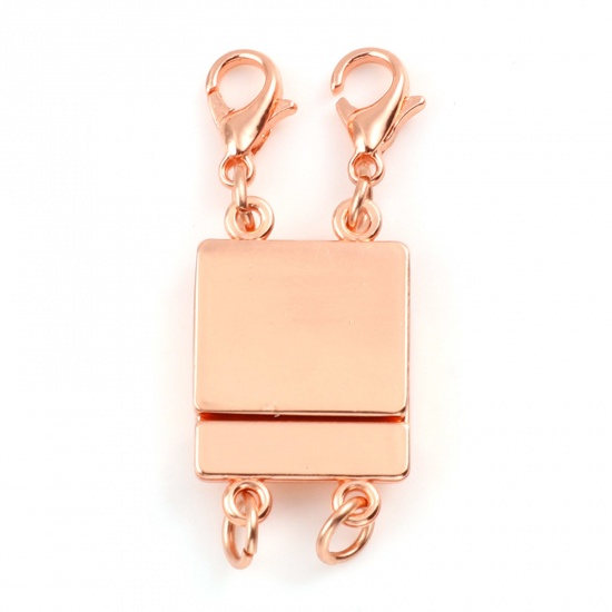 Picture of Zinc Based Alloy Magnetic 2 Layered Clasps For Stackable Multi-layer Necklace Bracelet Rectangle Rose Gold 3.6cm x 1.4cm, 1 Piece
