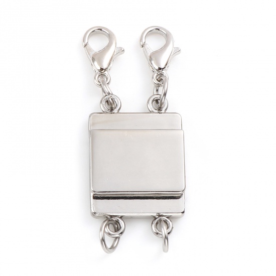 Picture of Zinc Based Alloy Magnetic 2 Layered Clasps For Stackable Multi-layer Necklace Bracelet Rectangle Silver Tone 3.6cm x 1.4cm, 1 Piece