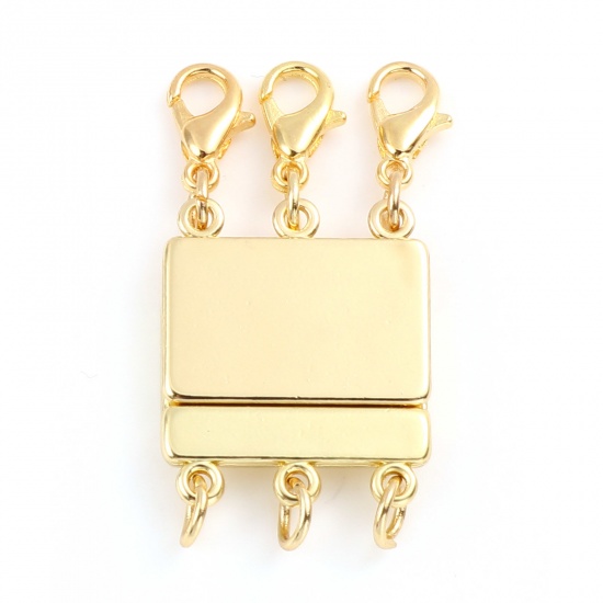 Picture of Zinc Based Alloy Magnetic 3 Layered Clasps For Stackable Multi-layer Necklace Bracelet Rectangle Gold Plated 3.6cm x 1.8cm, 1 Piece