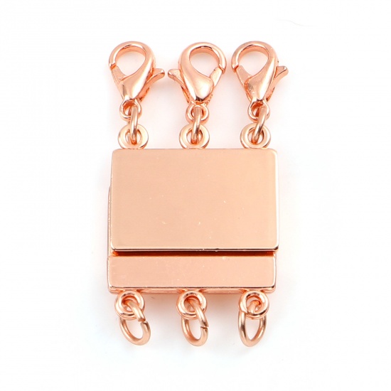 Picture of Zinc Based Alloy Magnetic 3 Layered Clasps For Stackable Multi-layer Necklace Bracelet Rectangle Rose Gold 3.6cm x 1.8cm, 1 Piece
