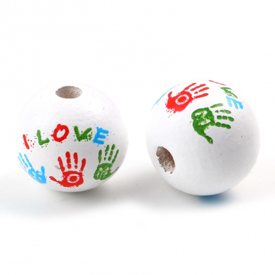 Picture of Wood Spacer Beads Round Multicolor Hand Palm Message " LOVE " About 20mm Dia., Hole: Approx 3mm, 20 PCs