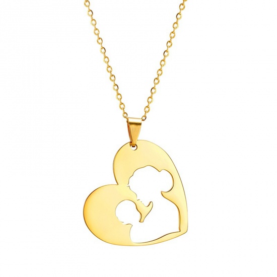 Bild von Edelstahl Muttertag Gliederkette Kette Halskette Vergoldet Mutter & Kind Herz 45cm lang, 1 Strang