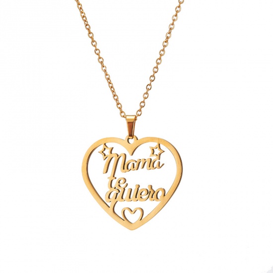Imagen de Acero Inoxidable Día De La Madre Cable Cadena Cruz Collares Chapado en Oro Corazón Mensaje 45cm longitud, 1 Unidad