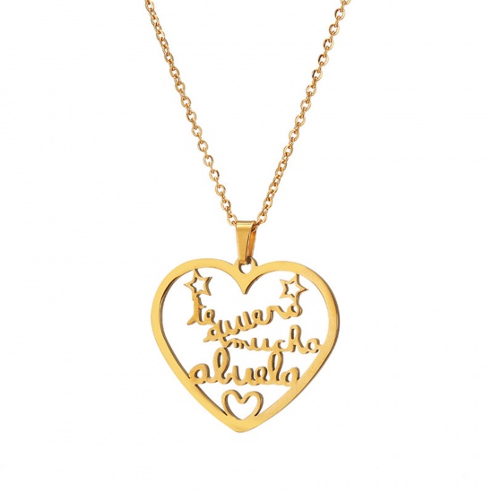 Imagen de Acero Inoxidable Día De La Madre Cable Cadena Cruz Collares Chapado en Oro Corazón Mensaje 45cm longitud, 1 Unidad