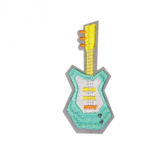 Picture of Polyester Appliques Patches DIY Scrapbooking Craft Multicolor Guitar Musical Instrument Iron On 8.6cm x 4cm, 5 PCs