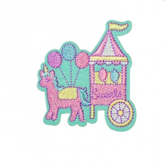 Picture of Polyester Fairy Tale Collection Iron On Patches Appliques (With Glue Back) Craft Multicolor Carriage Balloon Embroidered 6.5cm x 6cm, 5 PCs