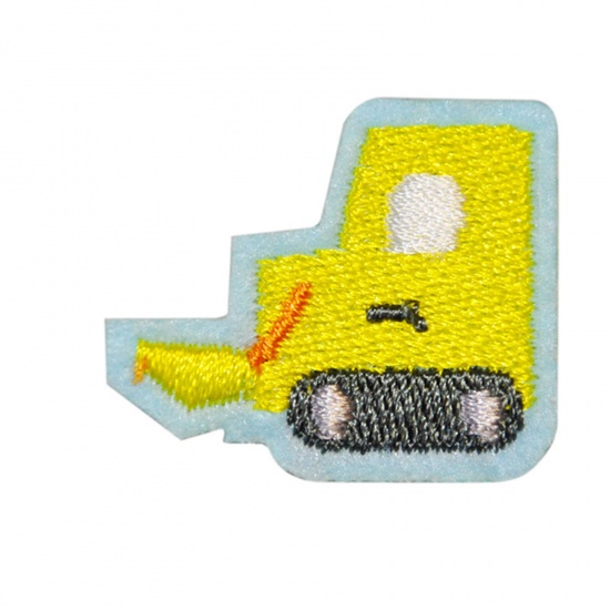 Picture of Polyester Transport Iron On Patches Appliques (With Glue Back) Craft Yellow Truck Embroidered 3.1cm x 2.7cm, 5 PCs