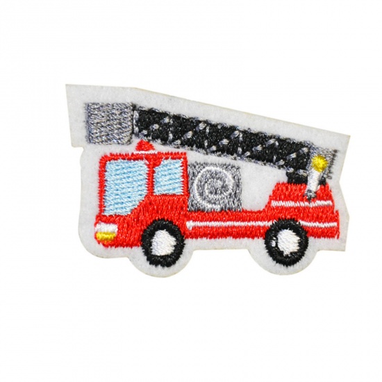 Picture of Polyester Transport Iron On Patches Appliques (With Glue Back) Craft Multicolor Fireengine Embroidered 4.5cm x 3.2cm, 5 PCs