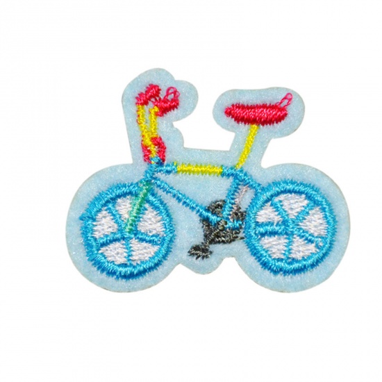 Picture of Polyester Transport Iron On Patches Appliques (With Glue Back) Craft Multicolor Bicycle Embroidered 3.5cm x 2.8cm, 5 PCs