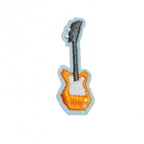 Picture of Polyester Iron On Patches Appliques (With Glue Back) Craft Multicolor Guitar Musical Instrument Embroidered 4.5cm x 1.9cm, 5 PCs