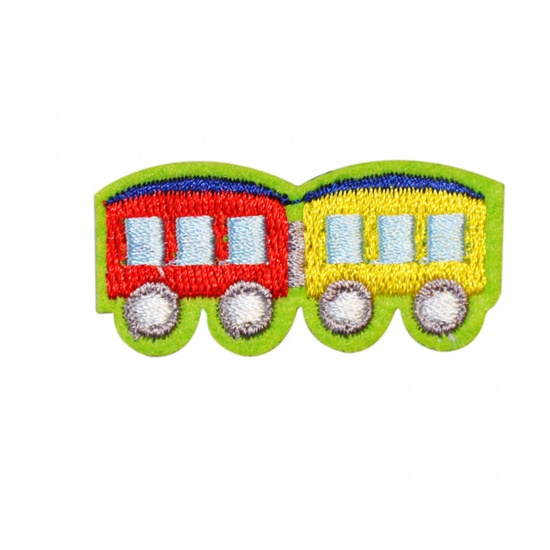 Picture of Polyester Transport Iron On Patches Appliques (With Glue Back) Craft Multicolor Train Embroidered 4.5cm x 2.1cm, 5 PCs