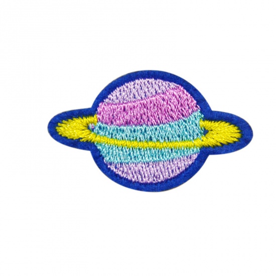 Picture of Polyester Galaxy Iron On Patches Appliques (With Glue Back) Craft Multicolor Universe Planet Embroidered 4.1cm x 2.5cm, 5 PCs