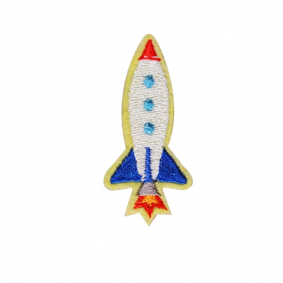 Picture of Polyester Galaxy Iron On Patches Appliques (With Glue Back) Craft Multicolor Rocket Embroidered 5cm x 2.4cm, 5 PCs