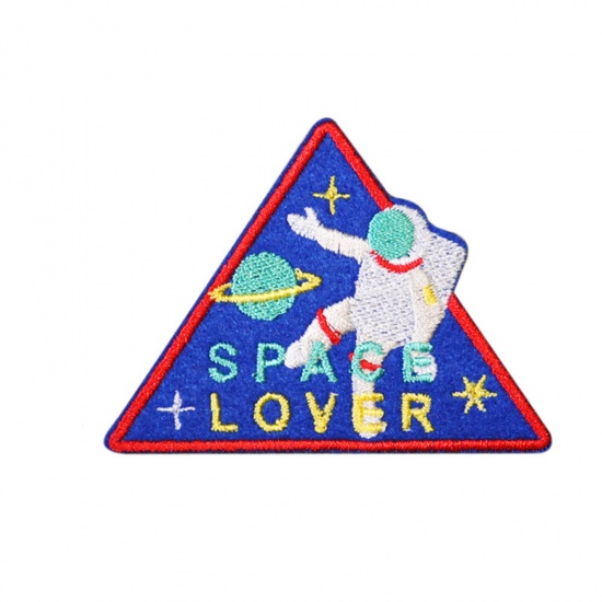 Picture of Polyester Galaxy Iron On Patches Appliques (With Glue Back) Craft Multicolor Spaceman Embroidered 7.2cm x 5.3cm, 5 PCs