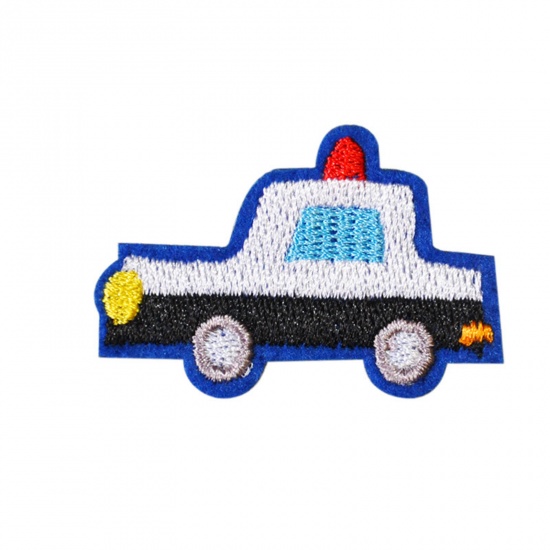 Picture of Polyester Transport Iron On Patches Appliques (With Glue Back) Craft Multicolor Police Car Embroidered 4.5cm x 3cm, 5 PCs