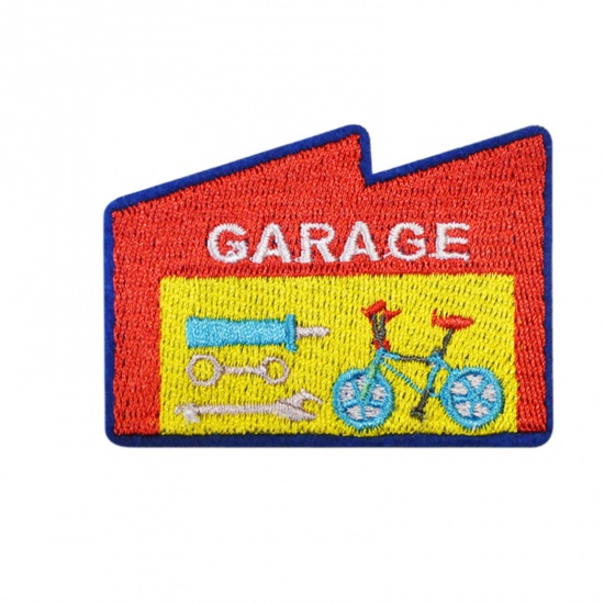 Picture of Polyester Transport Iron On Patches Appliques (With Glue Back) Craft Multicolor Bicycle Embroidered 6.5cm x 4.7cm, 5 PCs