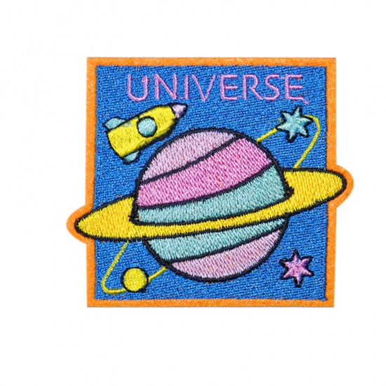 Picture of Polyester Galaxy Iron On Patches Appliques (With Glue Back) Craft Multicolor Universe Planet Embroidered 7.3cm x 6.4cm, 5 PCs