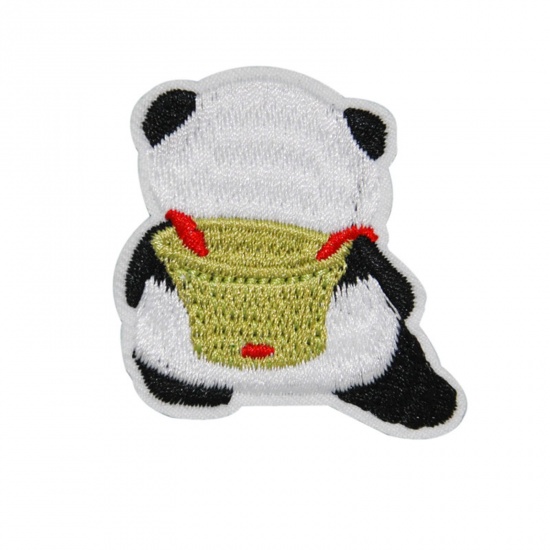 Picture of Polyester Cute Iron On Patches Appliques (With Glue Back) Craft Multicolor Panda Animal Embroidered 4.7cm x 4.4cm, 10 PCs