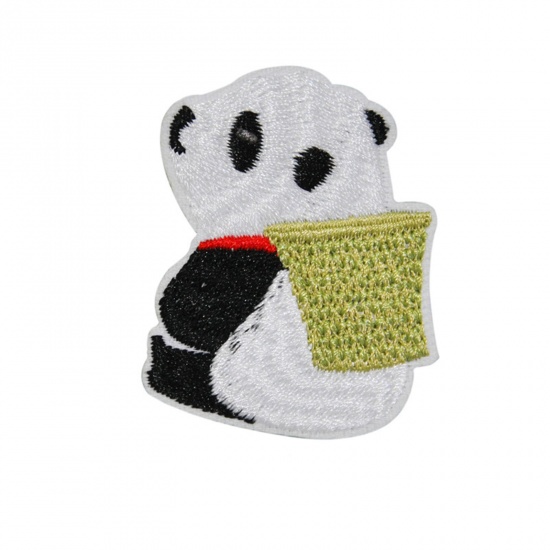 Picture of Polyester Cute Iron On Patches Appliques (With Glue Back) Craft Multicolor Panda Animal Embroidered 5.2cm x 4.4cm, 10 PCs
